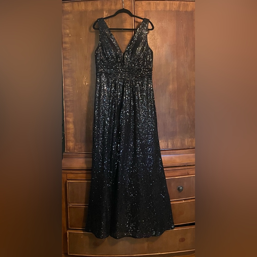 Christina Wu Black Sequin V-Neck Maxi Dress